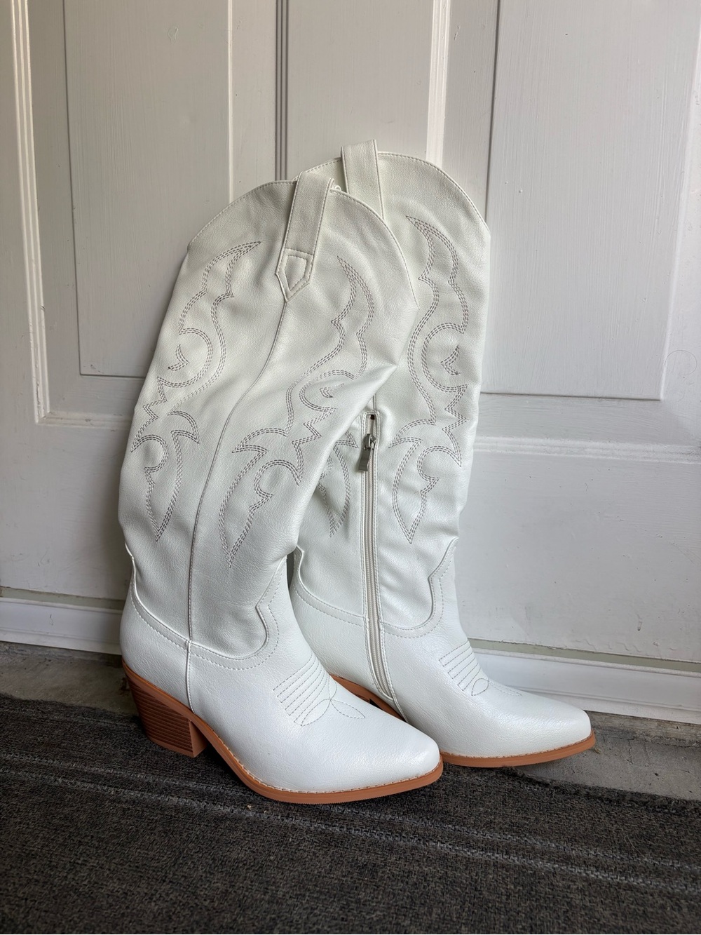 White wide-calf cowboy boots